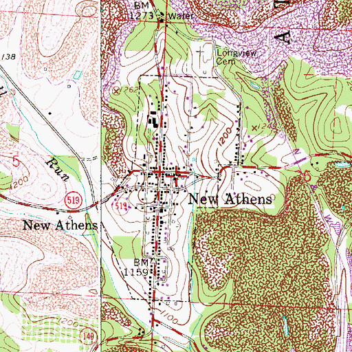 Topographic Map of Village of New Athens, OH