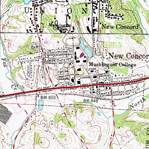 Topographic Map of Village of New Concord, OH