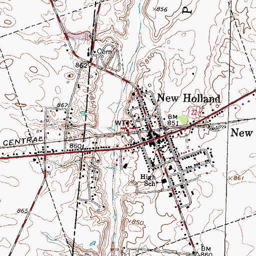 Topographic Map of Village of New Holland, OH