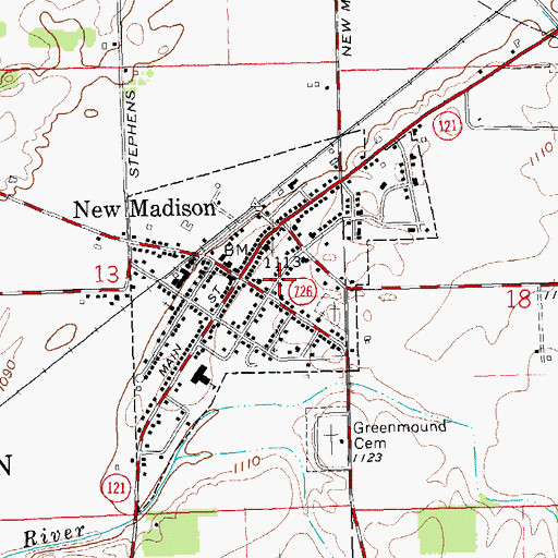 Topographic Map of Village of New Madison, OH