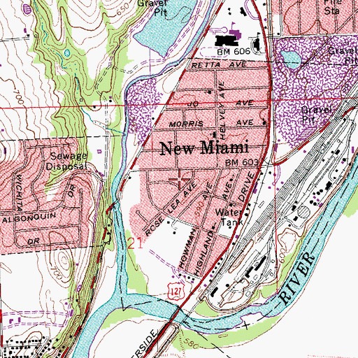 Topographic Map of Village of New Miami, OH