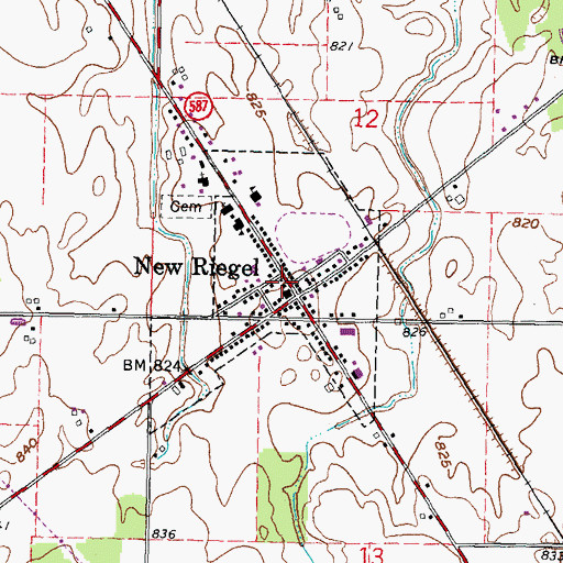 Topographic Map of Village of New Riegel, OH