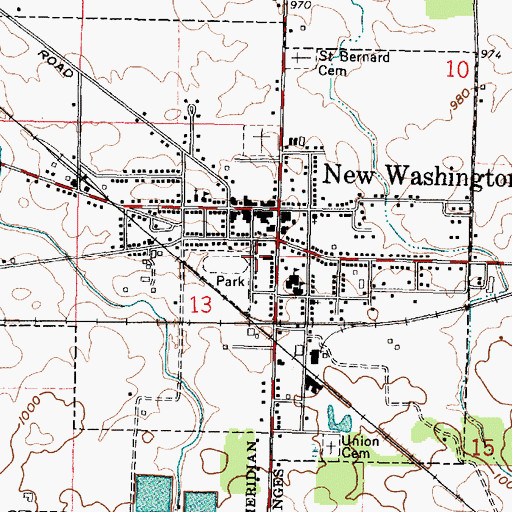 Topographic Map of Village of New Washington, OH