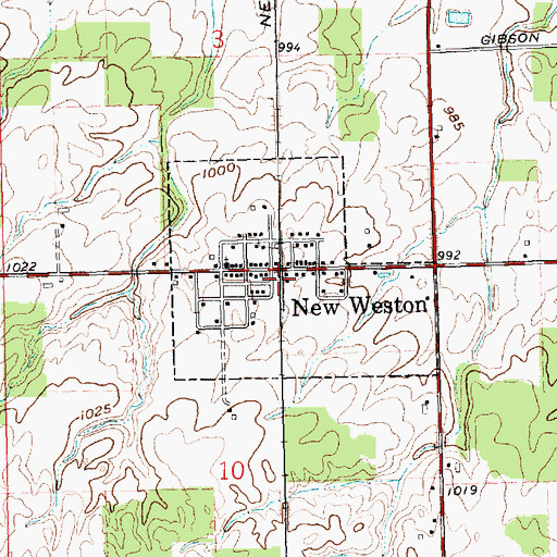 Topographic Map of Village of New Weston, OH