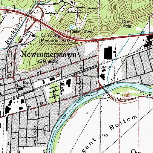 Topographic Map of Village of Newcomerstown, OH