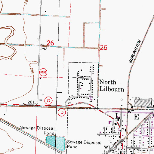 Topographic Map of Village of North Lilbourn, MO
