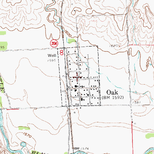 Topographic Map of Village of Oak, NE
