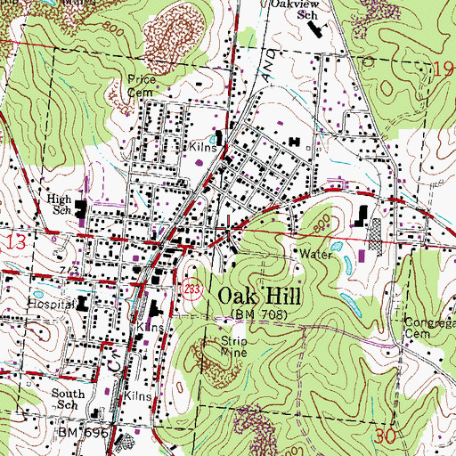 Topographic Map of Village of Oak Hill, OH