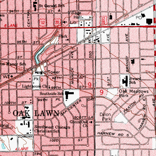 Topographic Map of Village of Oak Lawn, IL