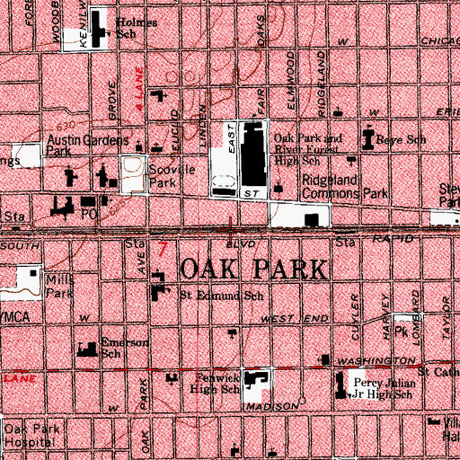 Topographic Map of Village of Oak Park, IL