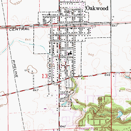 Topographic Map of Village of Oakwood, IL