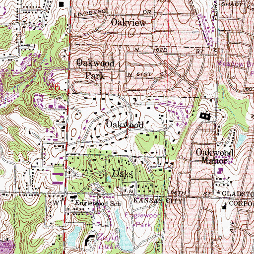 Topographic Map of Village of Oakwood, MO