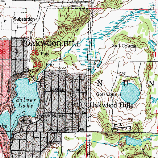 Topographic Map of Village of Oakwood Hills, IL