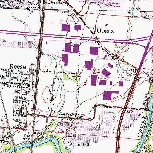 Topographic Map of Village of Obetz, OH