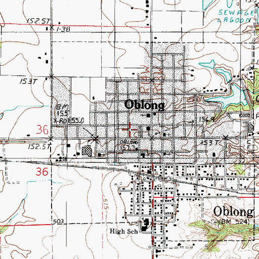 Topographic Map of Village of Oblong, IL