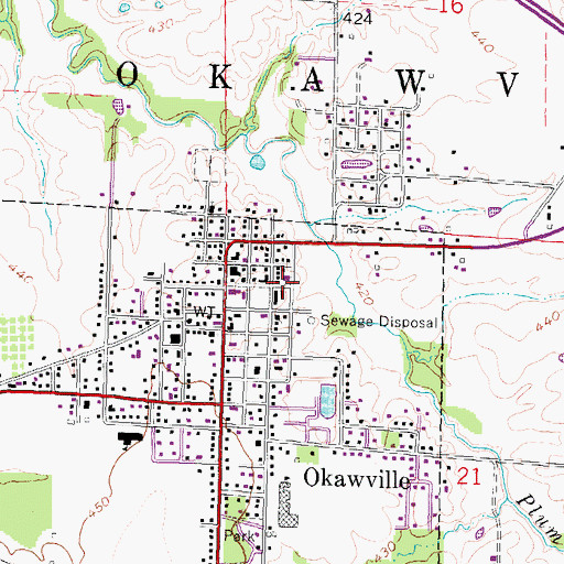 Topographic Map of Village of Okawville, IL