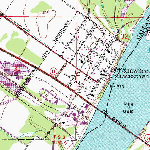 Topographic Map of Village of Old Shawneetown, IL