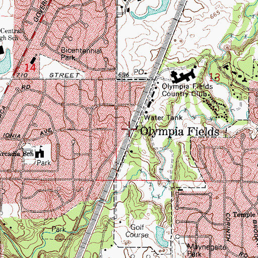 Topographic Map of Village of Olympia Fields, IL