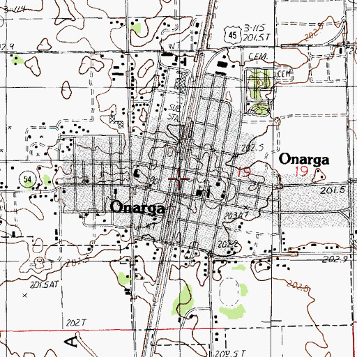 Topographic Map of Village of Onarga, IL
