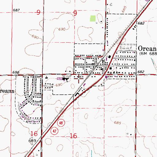 Topographic Map of Village of Oreana, IL
