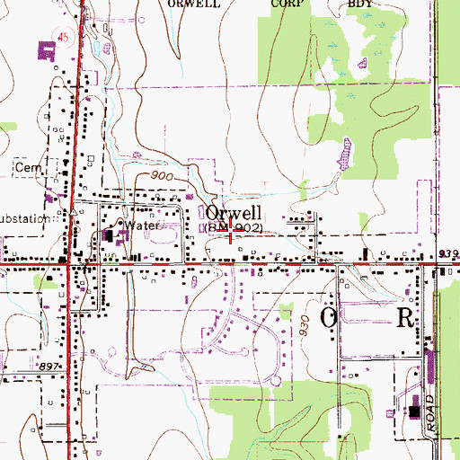 Topographic Map of Village of Orwell, OH