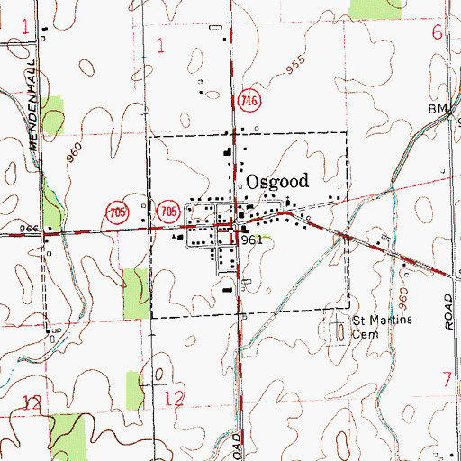 Topographic Map of Village of Osgood, OH