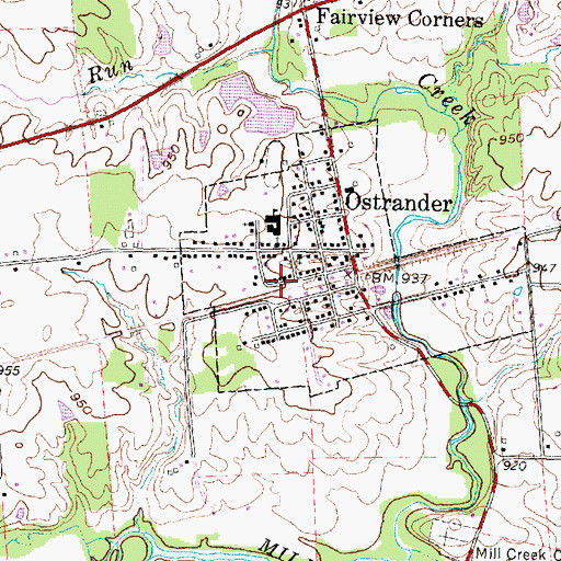 Topographic Map of Village of Ostrander, OH