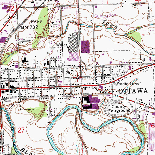 Topographic Map of Village of Ottawa, OH