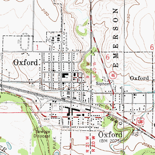Topographic Map of Village of Oxford, NE