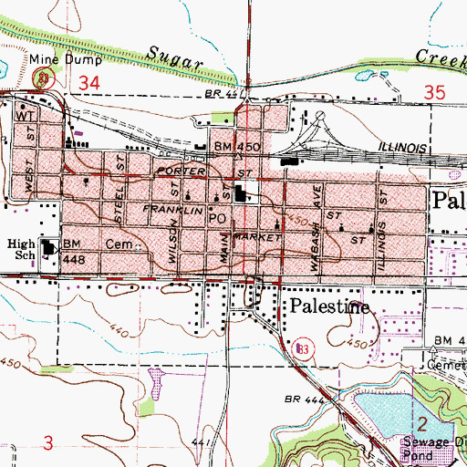 Topographic Map of Village of Palestine, IL