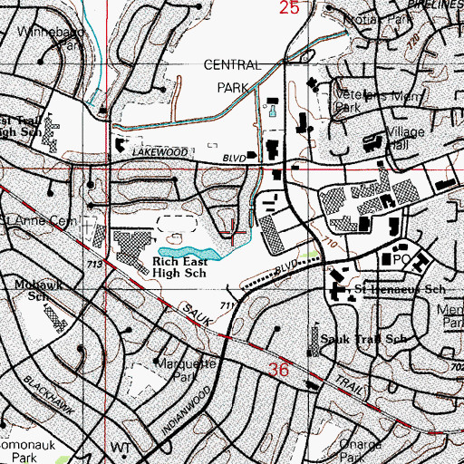 Topographic Map of Village of Park Forest, IL