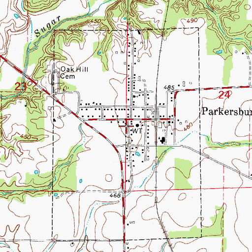 Topographic Map of Village of Parkersburg, IL