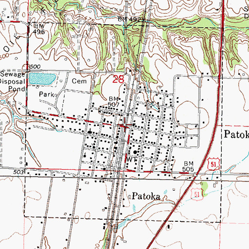 Topographic Map of Village of Patoka, IL