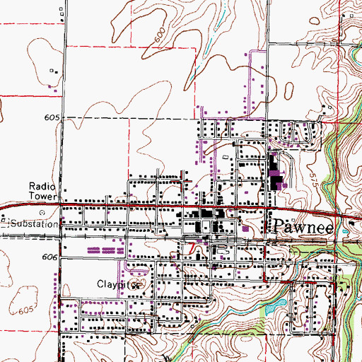 Topographic Map of Village of Pawnee, IL
