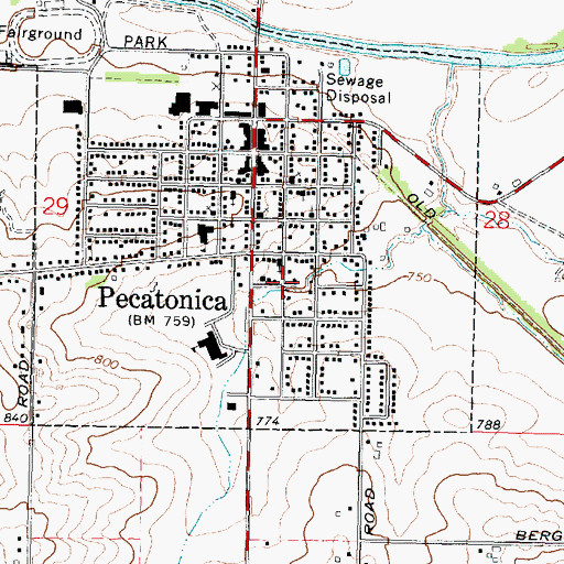 Topographic Map of Village of Pecatonica, IL