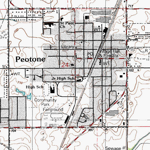 Topographic Map of Village of Peotone, IL