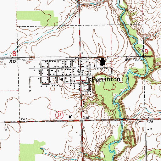 Topographic Map of Village of Perrinton, MI