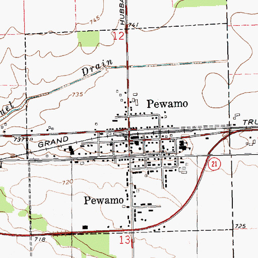Topographic Map of Village of Pewamo, MI