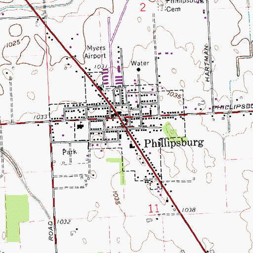 Topographic Map of Village of Phillipsburg, OH