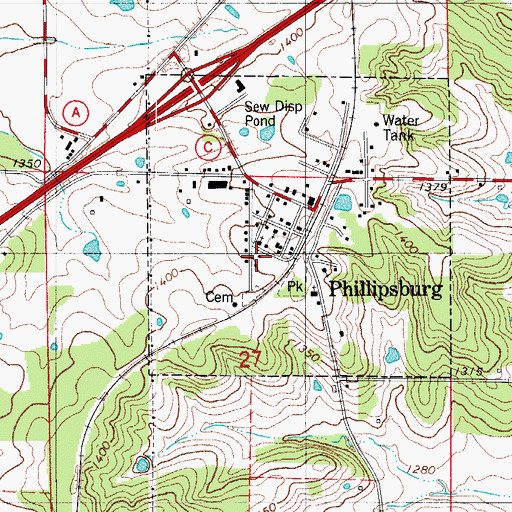 Topographic Map of Village of Phillipsburg, MO