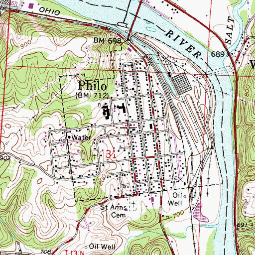 Topographic Map of Village of Philo, OH