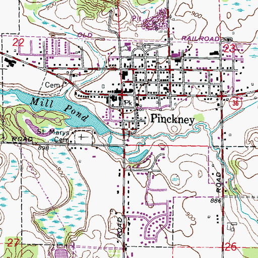 Topographic Map of Village of Pinckney, MI