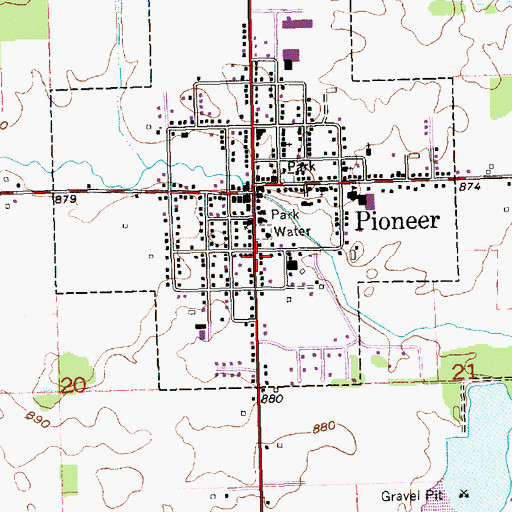 Topographic Map of Village of Pioneer, OH