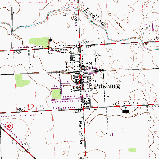 Topographic Map of Village of Pitsburg, OH