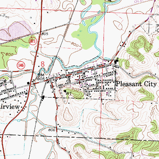 Topographic Map of Village of Pleasant City, OH