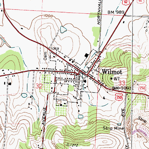 Topographic Map of Village of Wilmot, OH