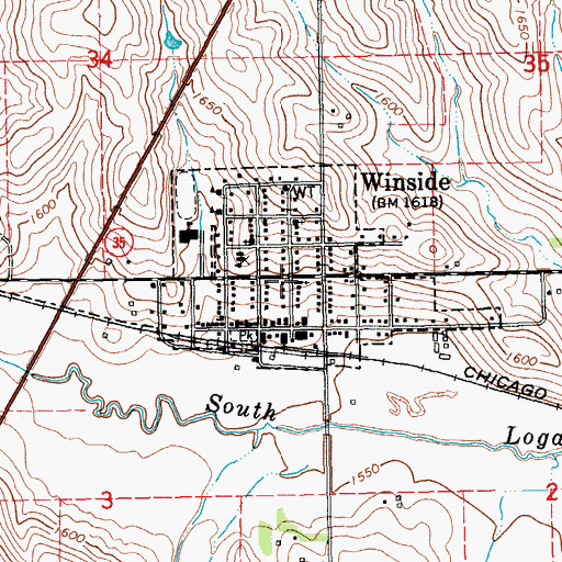 Topographic Map of Village of Winside, NE
