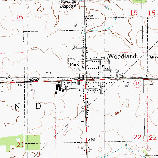 Topographic Map of Village of Woodland, MI