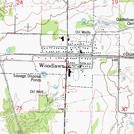 Topographic Map of Village of Woodlawn, IL
