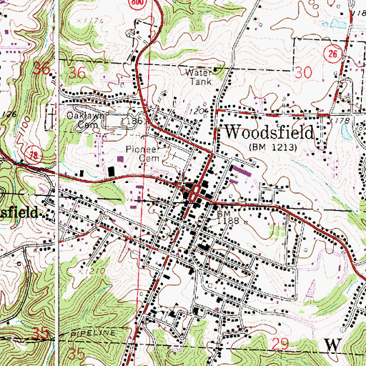 Topographic Map of Village of Woodsfield, OH